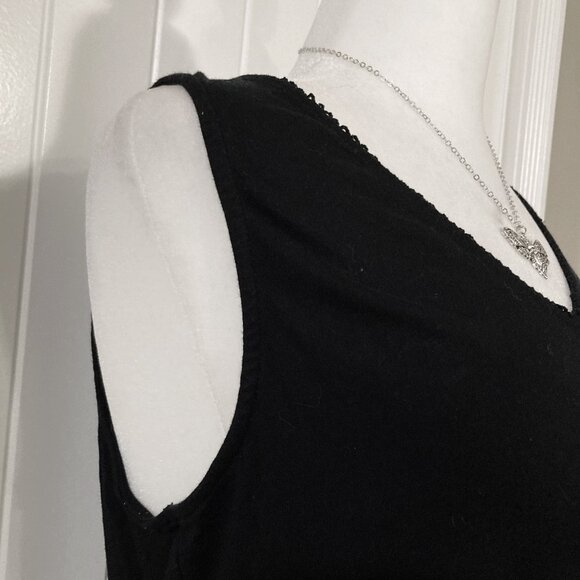 CAROLE HOCHMAN Black stretchy cotton v-neck tank top ~ SMALL MEDIUM goth shirt - Picture 5 of 14